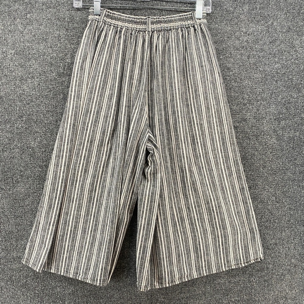 GU Pants Womens S‎ Linen Black Striped Wide Leg Crop Beach Boho Lagenlook Hippie - Picture 3 of 9